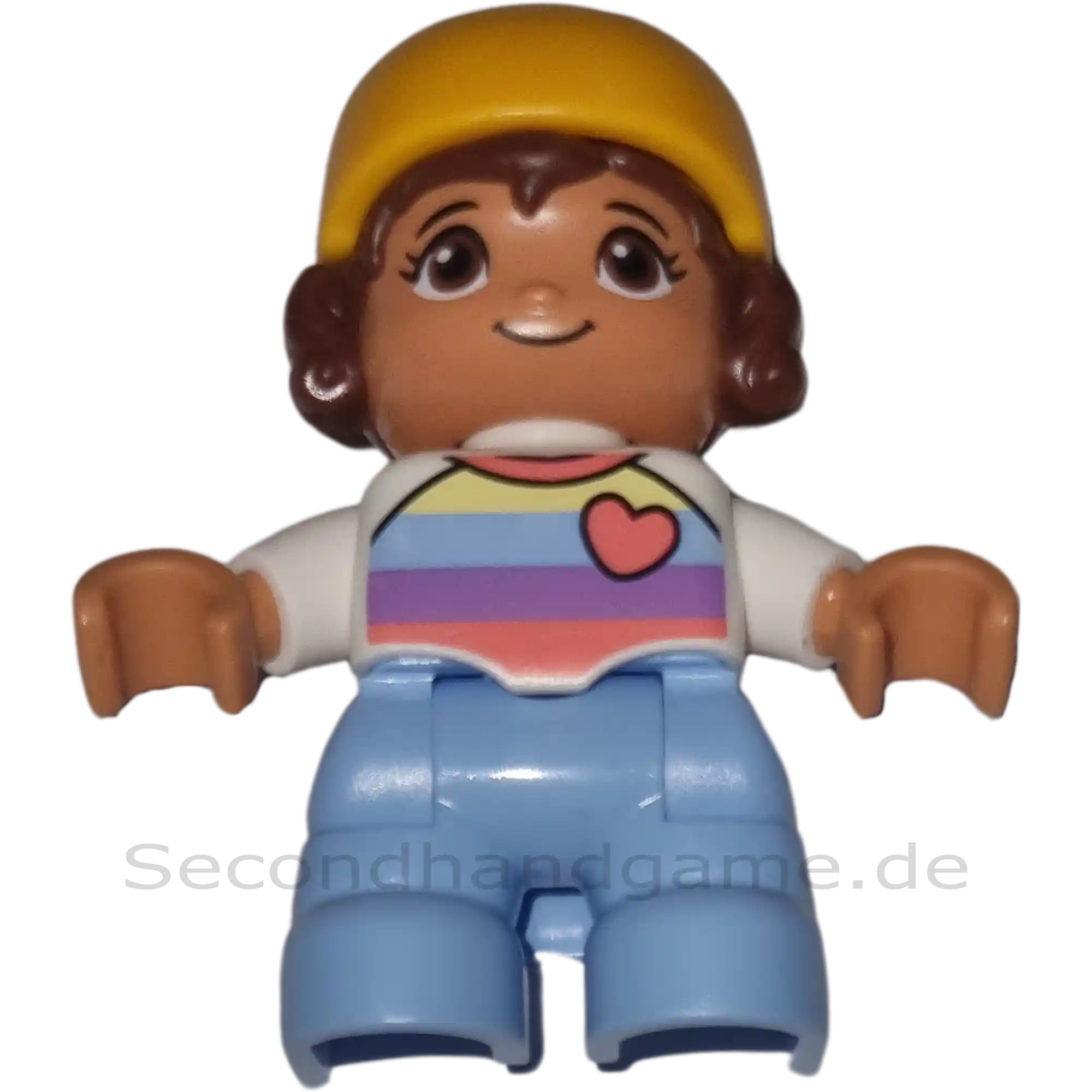 Lego Duplo Figur Kind 208H3 Mädchen mit braunen Haaren und Helm Herz Pulli