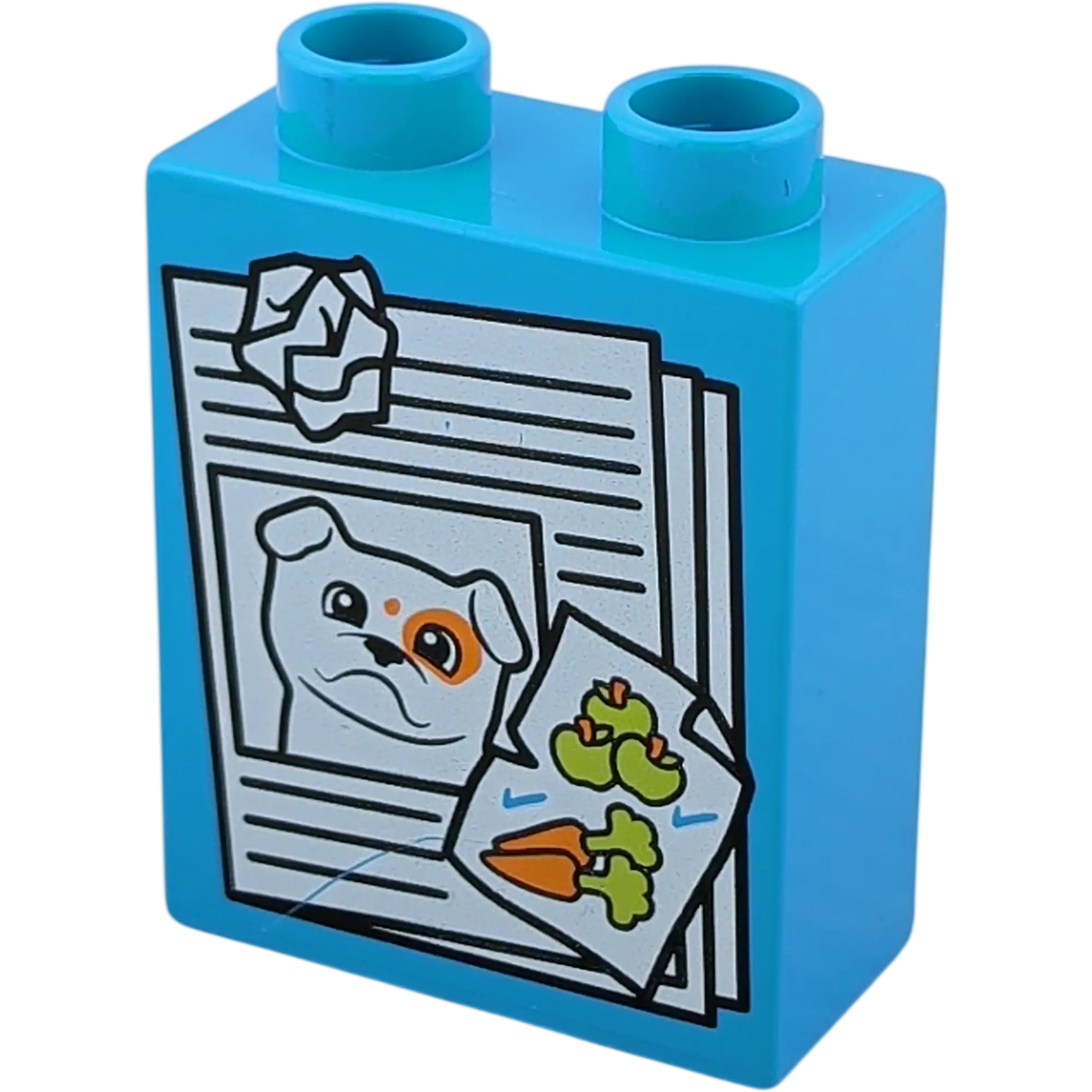 Lego Duplo  1x2 Stein Mittelblau Zeitung mit Hund und Gemüse Altpapier Müll