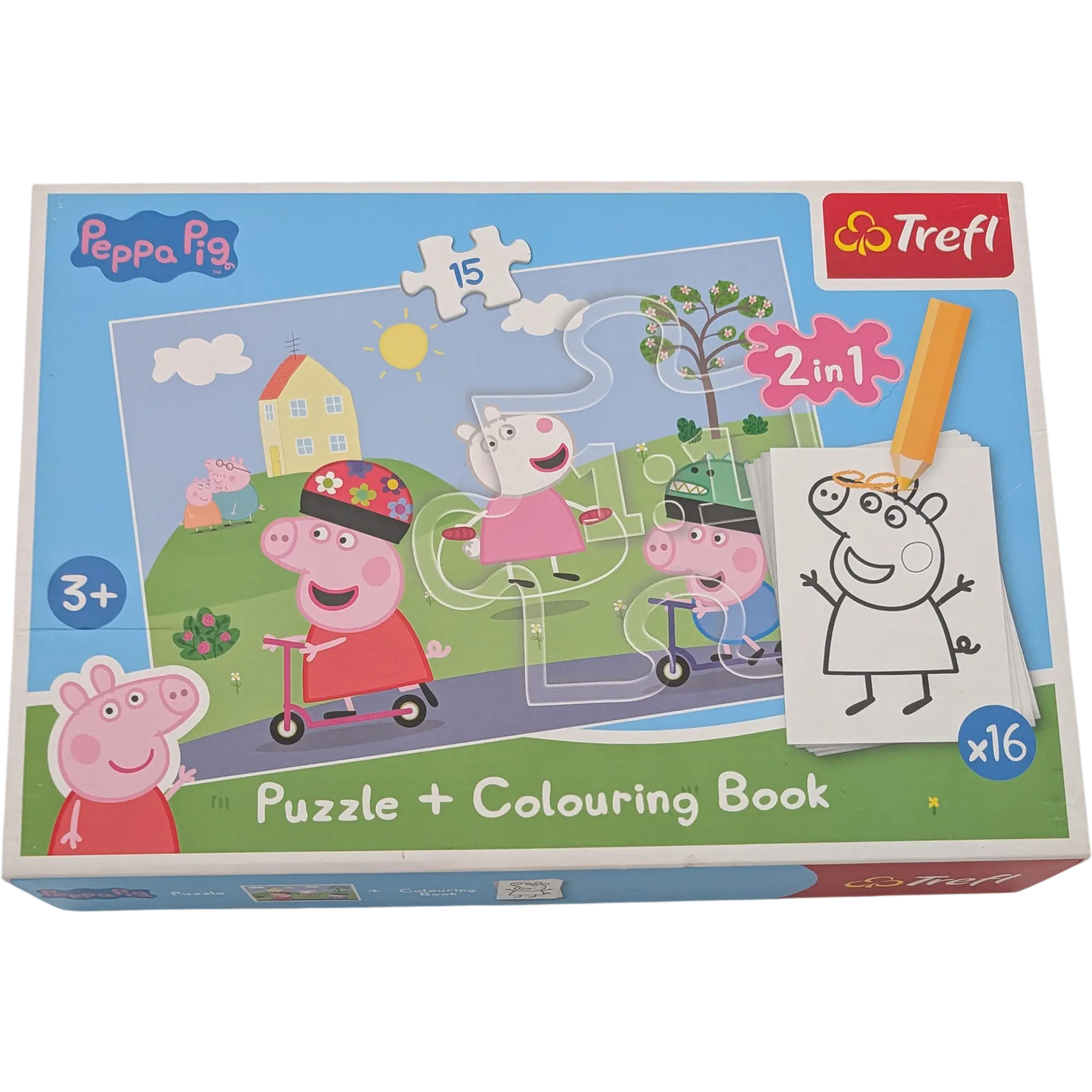 Trefl Peppa Pig Puzzle 15 Teile und Colouring Book Bodenpuzzle XXL