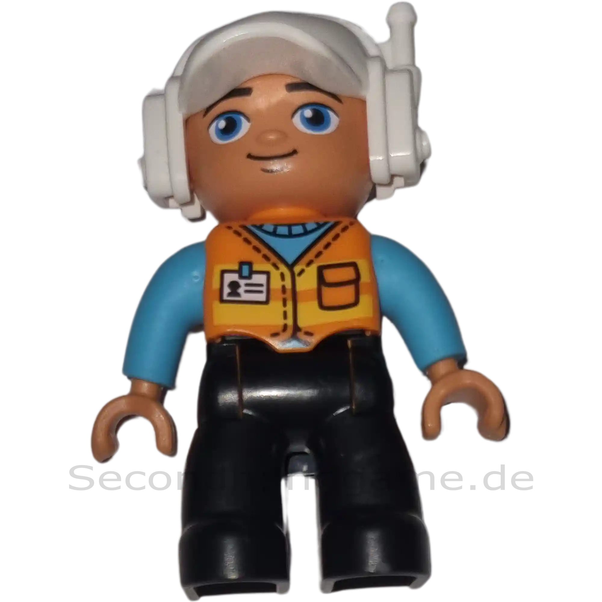 Lego Duplo Figur 348H2 Mann mit orangener Weste Headset schwarze Hose
