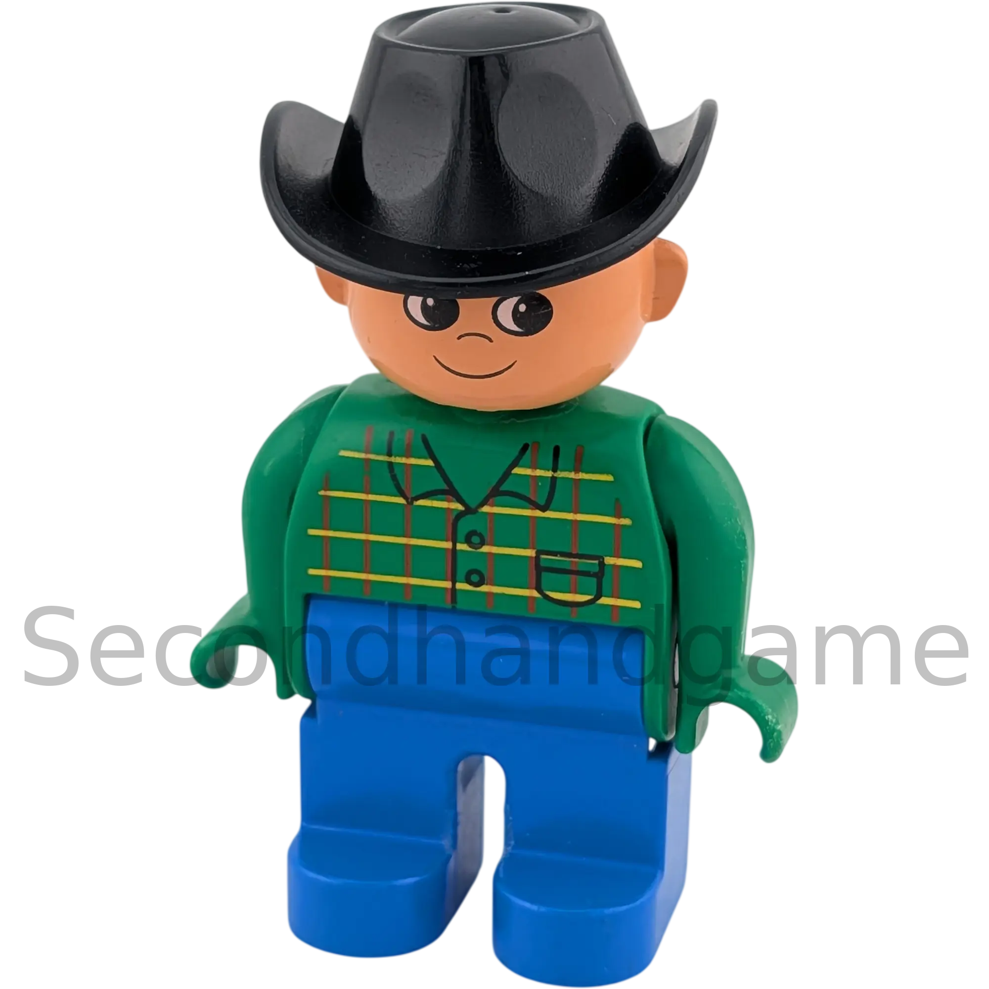 Lego Duplo Figur Mann 4555 Cowboy kariertes grünes Hemd blaue Hose schwarzer Hut
