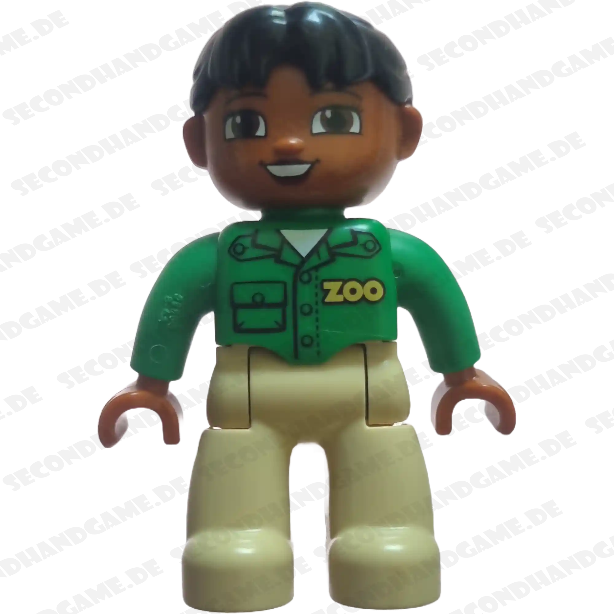Lego Duplo 547H2 Frau Zoo Mitarbeiterin Beige Hose Grüne Jacke Schwarzer Zopf Afrikanerin