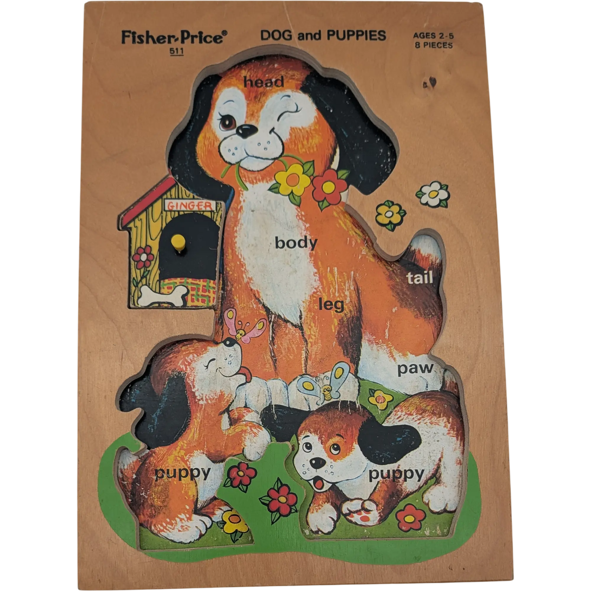 Fisher-Price Holzpuzzle mit Griff Schloss 8 Teile 511 Dog and Puppies