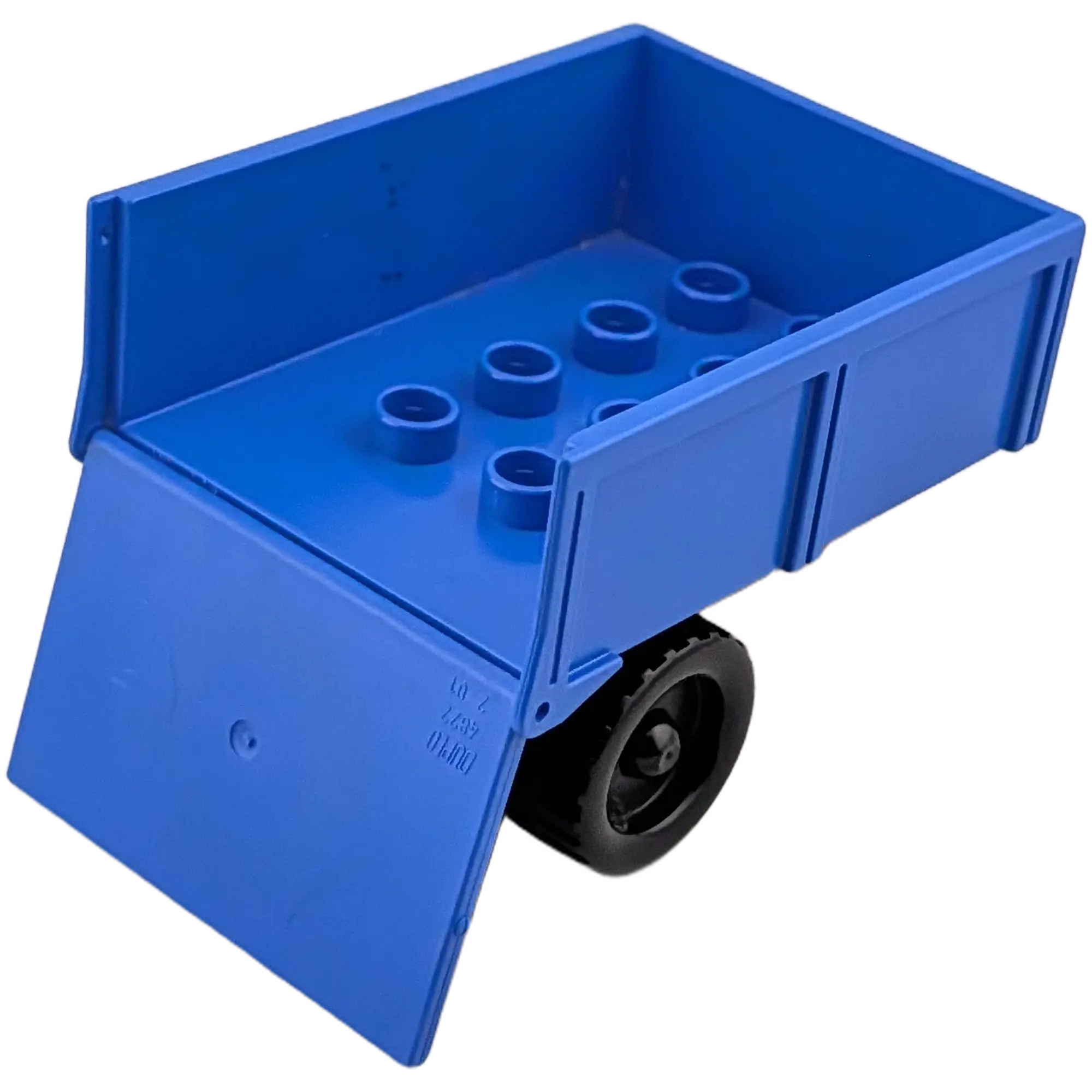 Lego Duplo 4821 Anhänger Blau mit Klappe mit rotem Unterteil auf Rädern, Ansicht 2