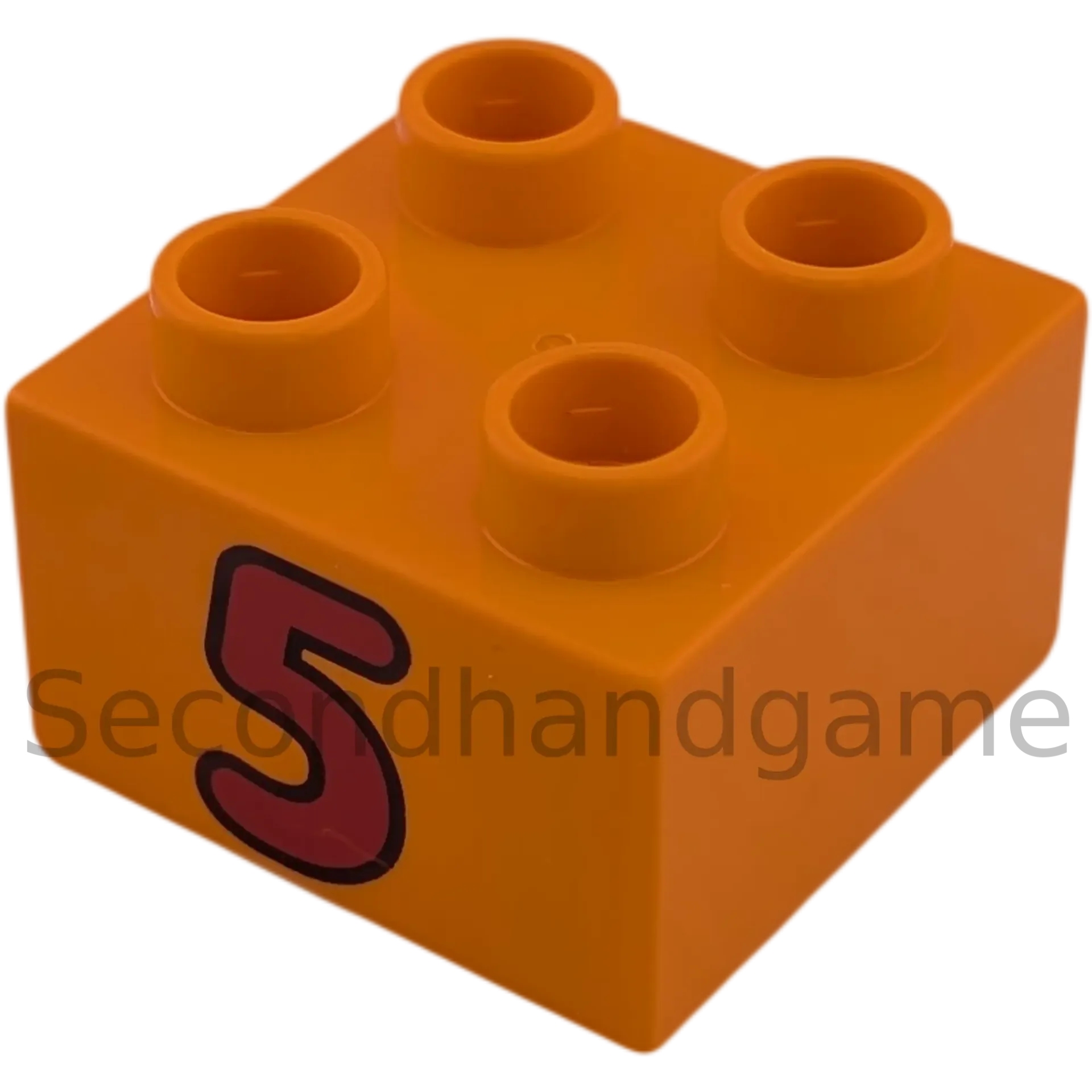 Lego Duplo 2x2 Stein Orange mit Zahl Fünf in Rot