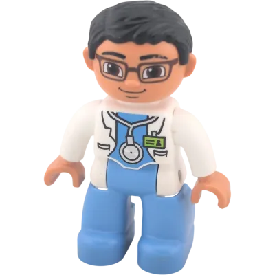 Lego Duplo 350H3 Sanitäter Arzt Pfleger mit Stethoskop weißer Kittel hellblaue Hose, Brille