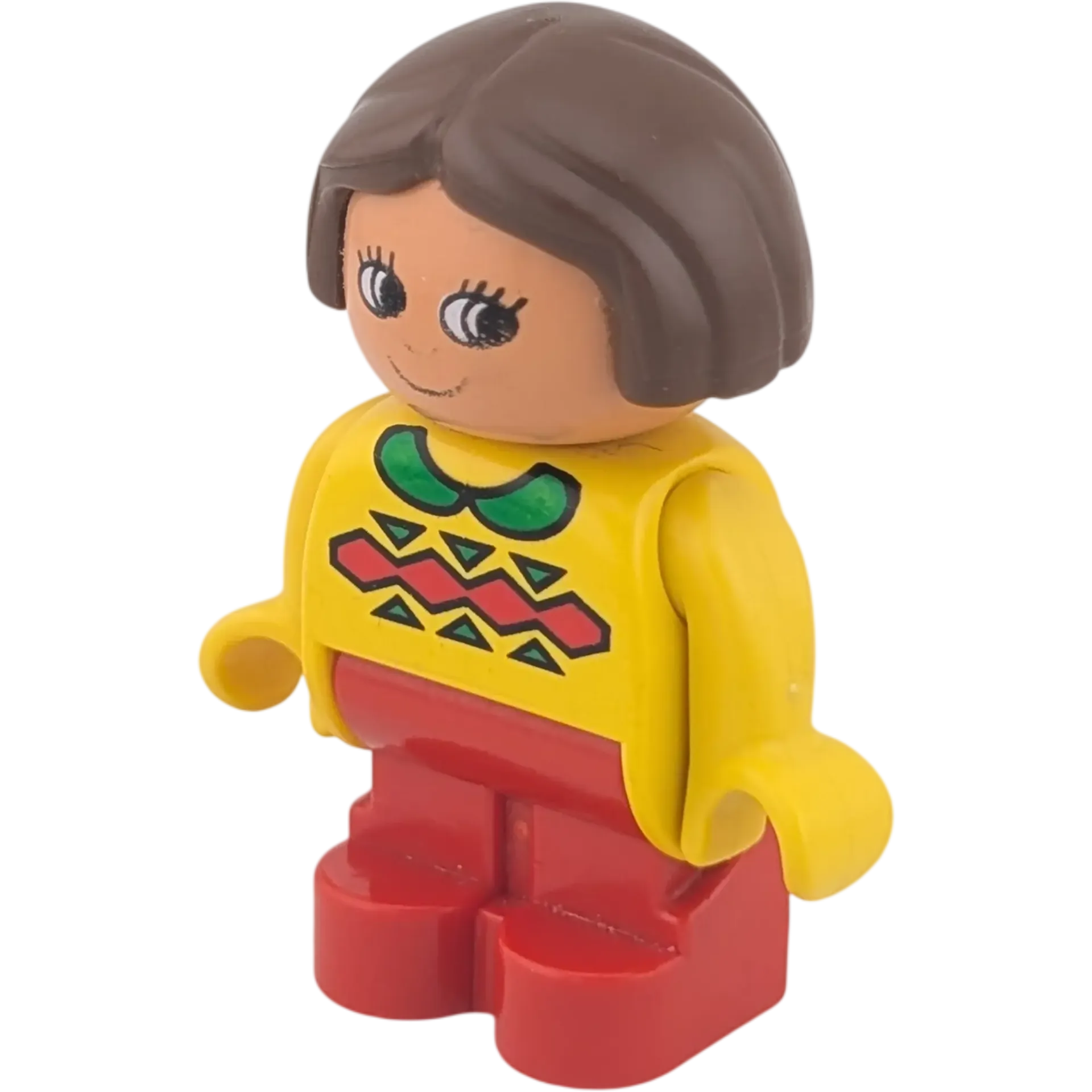 Lego Duplo Mädchen Kleinkind braune Haare gelber Pullover mit Karomuster, kariert