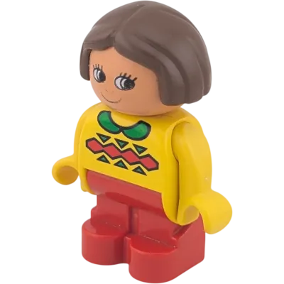 Lego Duplo Mädchen Kleinkind braune Haare gelber Pullover mit Karomuster, kariert