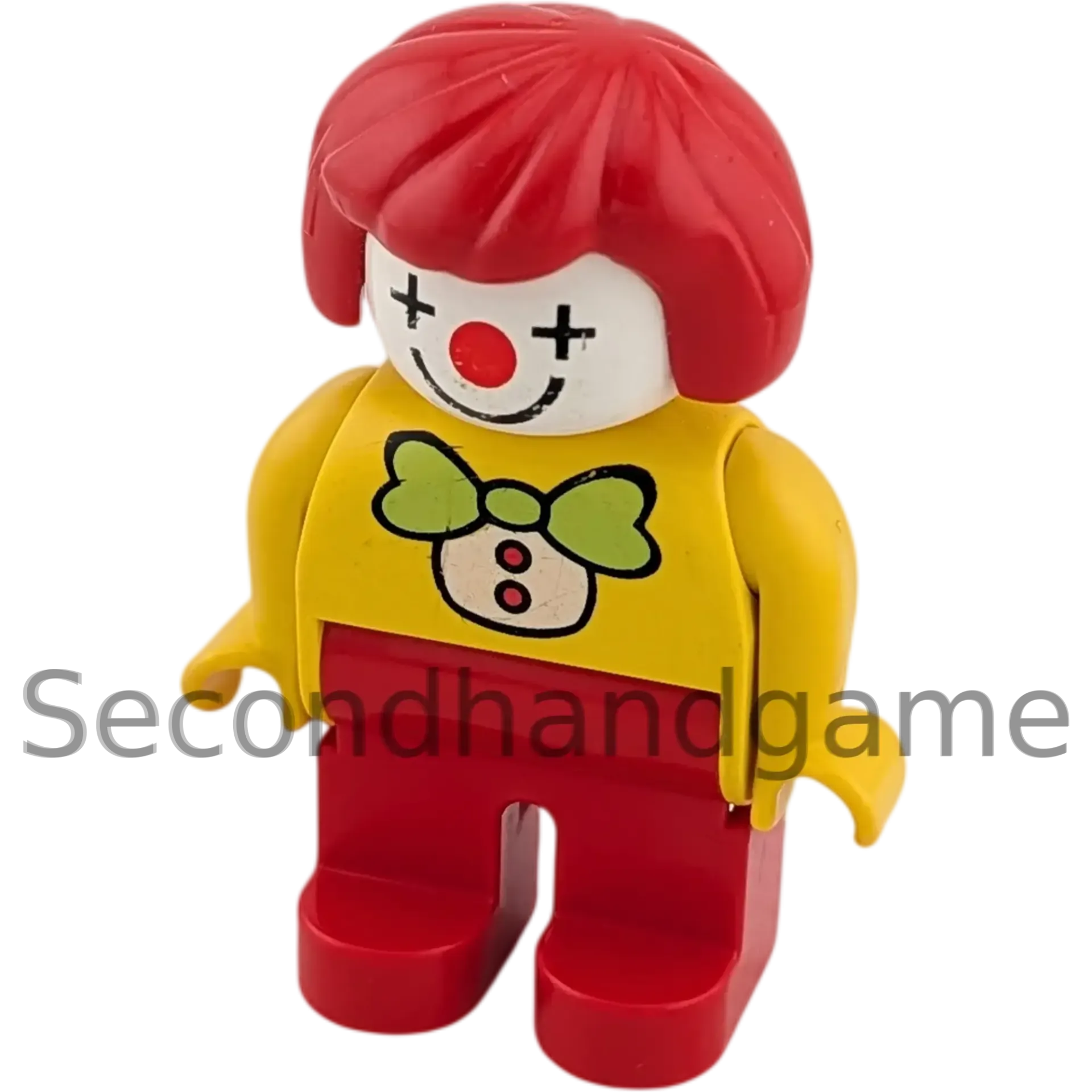 Lego Duplo Figur Frau 4555 Clown Gelbes Oberteil rote Hose grüne Fliege