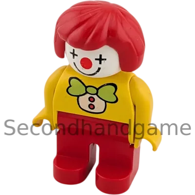 Lego Duplo Figur Frau 4555 Clown Gelbes Oberteil rote Hose grüne Fliege