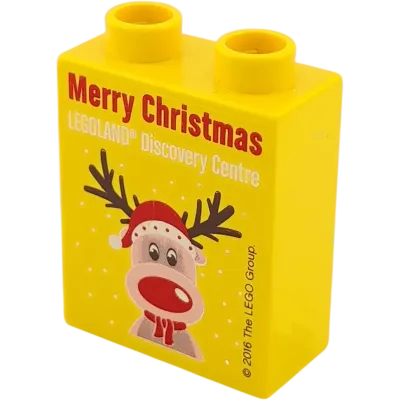 Lego Duplo 4066 Stein 1x2x2 Gelb mit Merry Christmas und Elch Legoland Discovery 2016