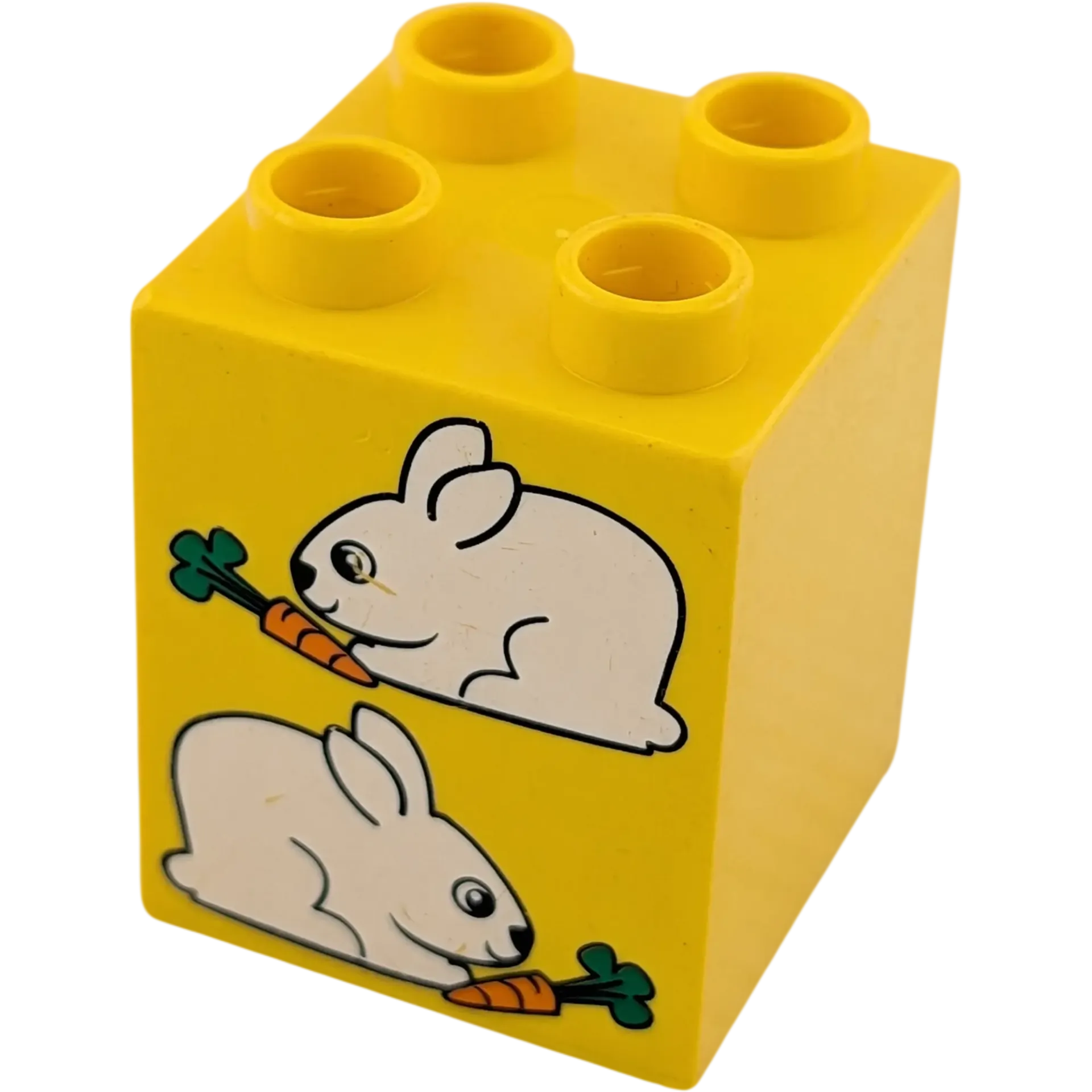 Lego Duplo 2x2x2 Doppelstein Gelb mit Zwei Hasen und 2 Möhren