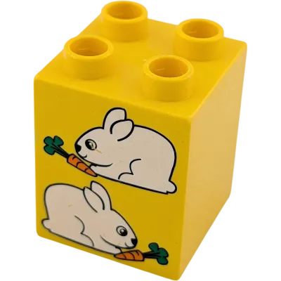 Lego Duplo 2x2x2 Doppelstein Gelb mit Zwei Hasen und 2 Möhren