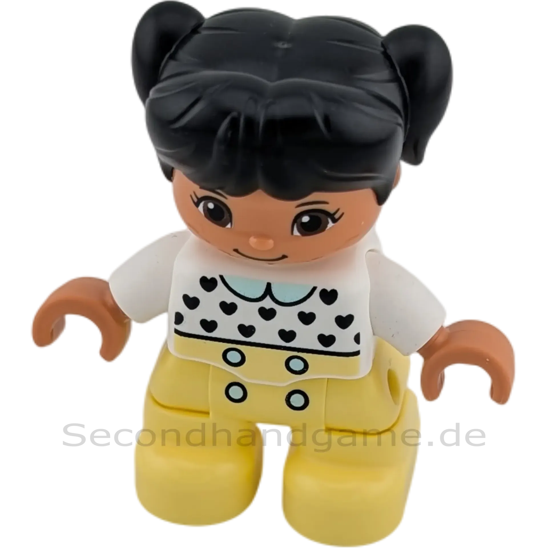 Lego Duplo Figur 6335905 Mädchen mit schwarzen Zöpfen Herz Pullover dunkler Taint