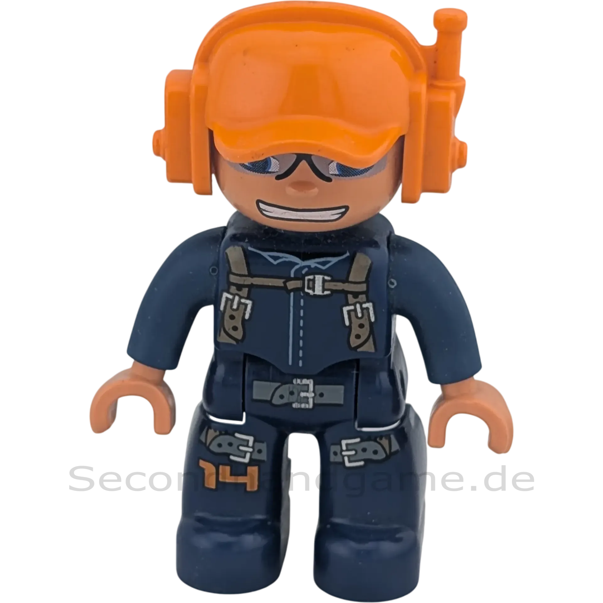 Lego Duplo 47394 Mann Jumpsuit Dunkelblau Headset Basecap Orange Hubschrauber Pilot