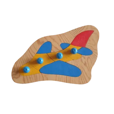 Holzpuzzle mit Griff Flugzeug Blau Gelb
