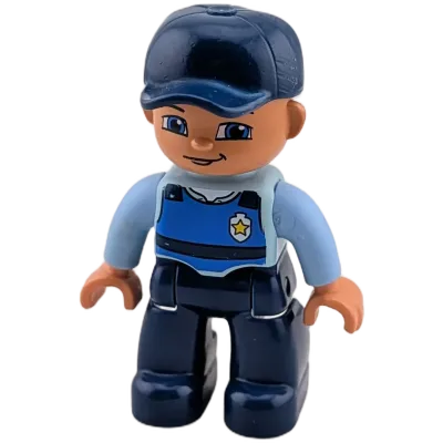 Lego Duplo Mann Polizist Sheriff mit Schusssichererweste und Stern Cape Blau
