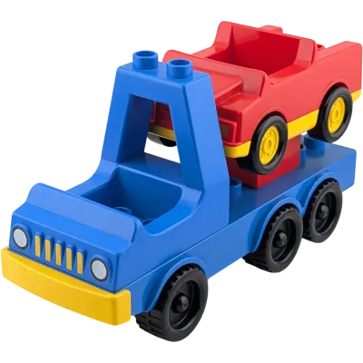 Lego Duplo Autotransporter Lastwagen LKW Blau gelb mit rotem Auto