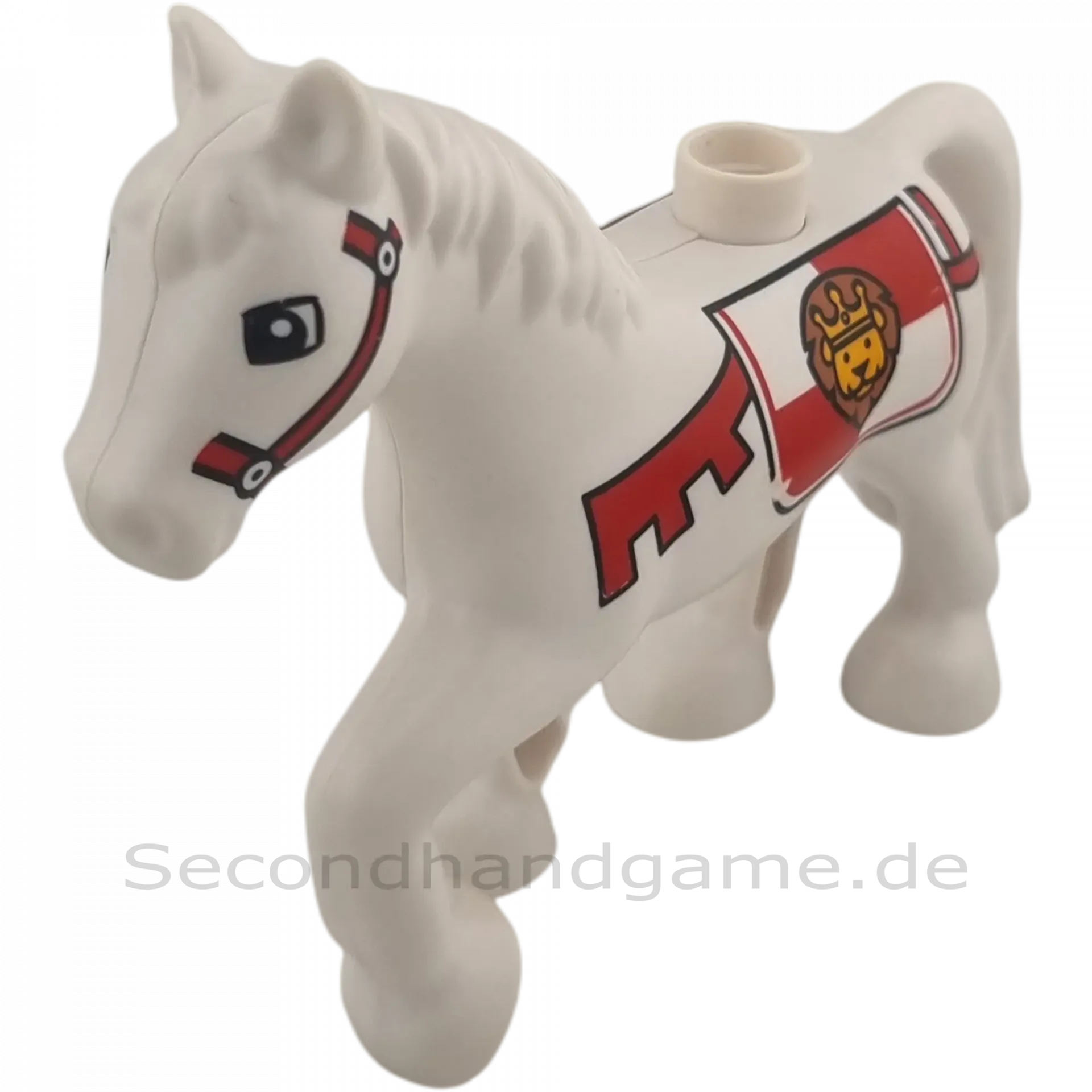 Lego Duplo 15X4 Pferd Weiß mit Geschirr Rot Banner Löwe
