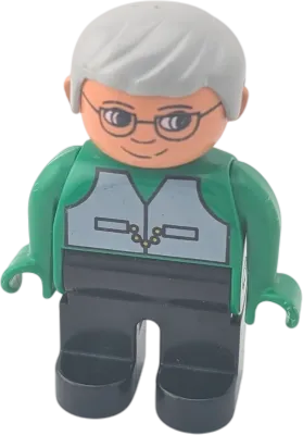Lego Duplo Figur 4555 Großvater Opa mit grauen Haaren und grünem Pullover Graue Weste, schwarze Hose