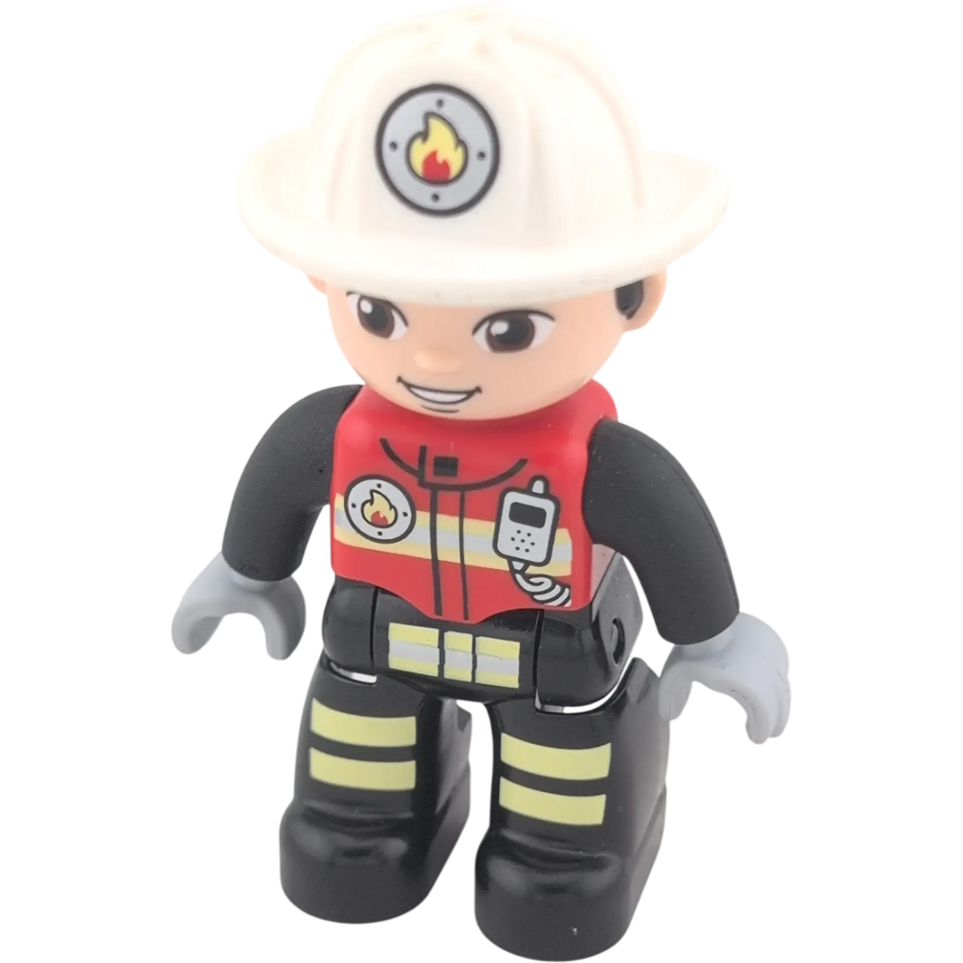 Lego Duplo Figur Feuerwehrmann Helm Weiß Helle Haut mit Walkie Talkie Rote Jacke