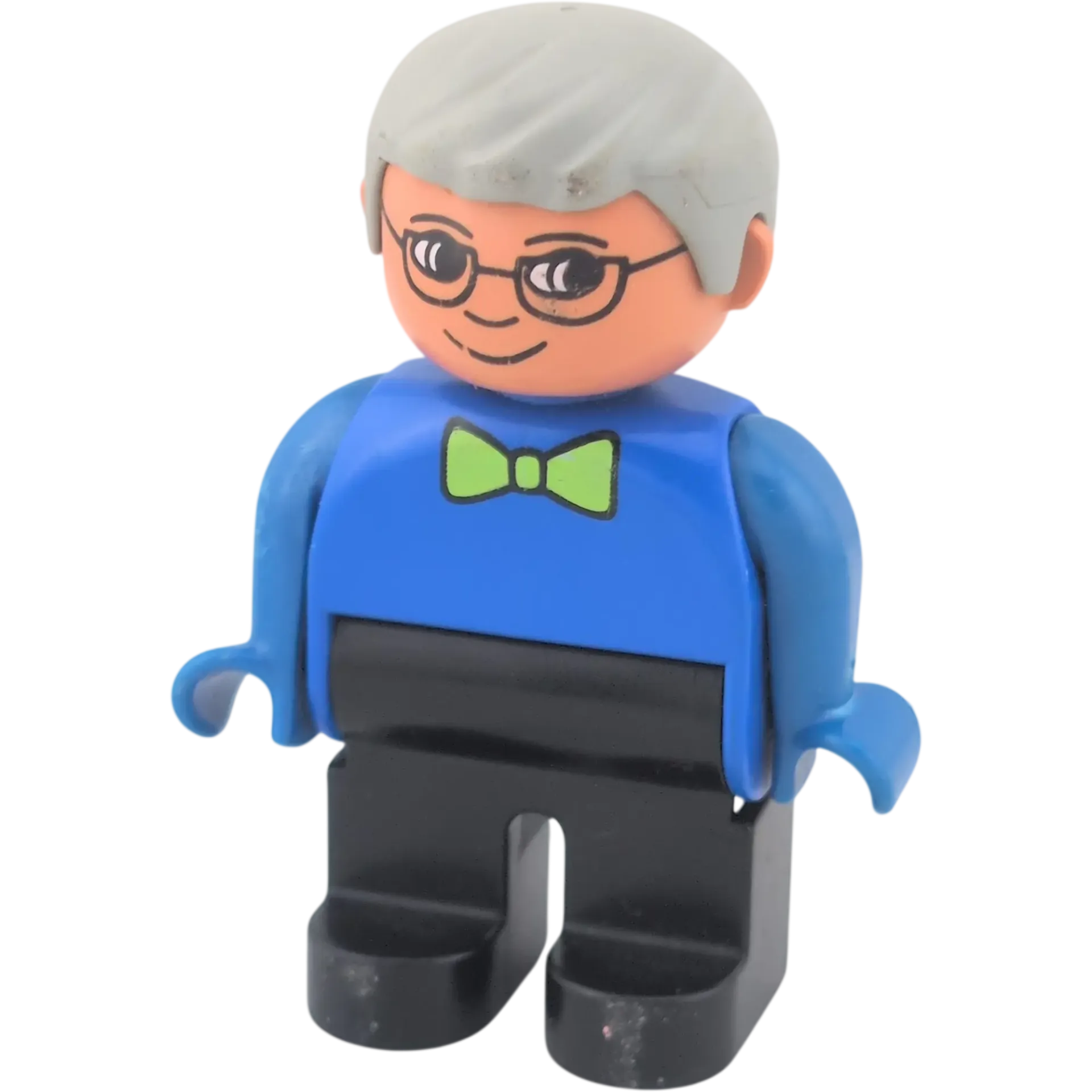 Lego Duplo Figur 4555 Großvater Opa mit grauen Haaren und blauem Pullover Fliege grün, schwarze Hose