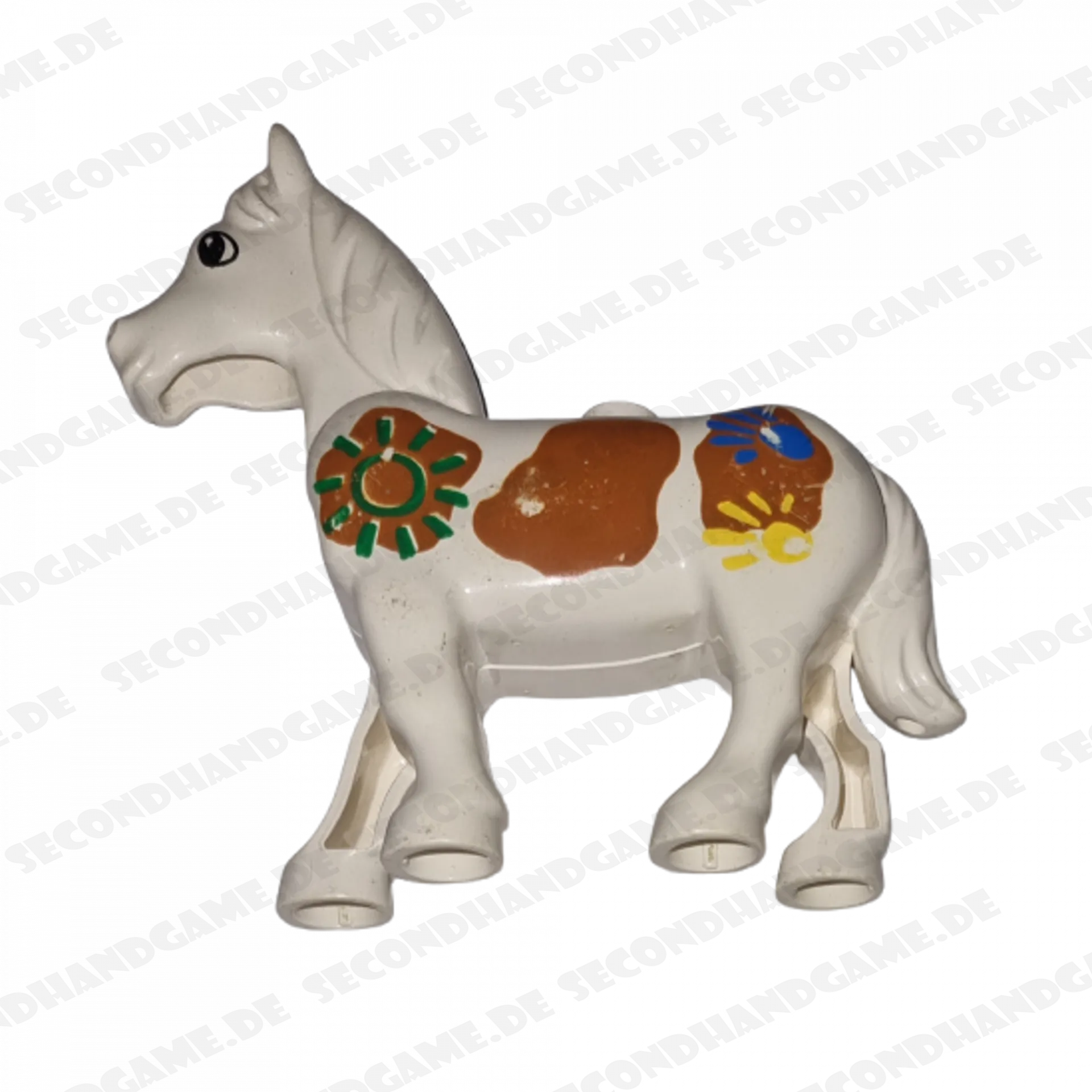 Lego Duplo Pferd Weiß mit beweglichem Kopf und bunter Bemalung