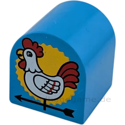 Lego Duplo 3664 Rundstein 2x2x2 Mittelblau mit Hahn und Sonne mit Wetterpfeil