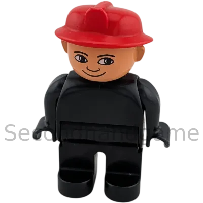 Lego Duplo Figur Mann 4555 Feuerwehrmann roter Helm schwarzer Anzug