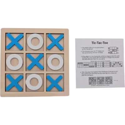 Holz Tic-Tac-Toe Spiel Drei gewinnt XO Blau Weiß Reisespiel