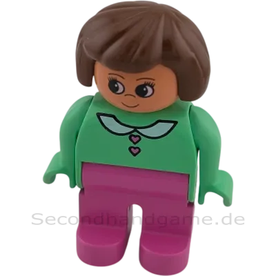 Lego Duplo 4555 Frau mit hellgrüner Bluse mit Kragen, pinker Hose, lange Wimpern