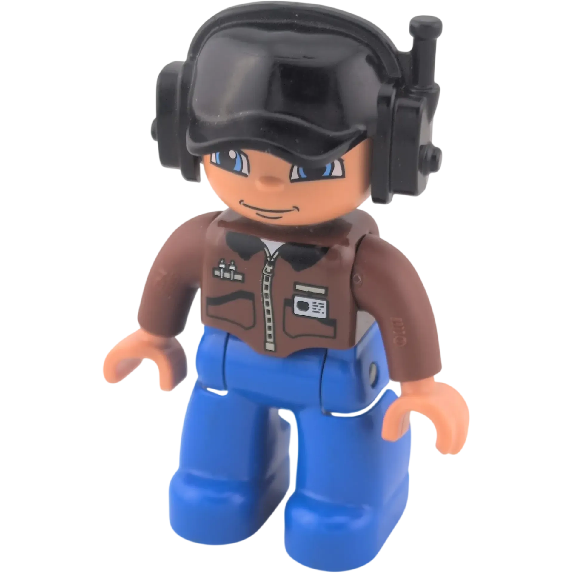 Lego Duplo 127H9 Mann mit brauner Jacke, Headset, Walkie Talkie, blaue Hose Gehörschutz Bauarbeiter