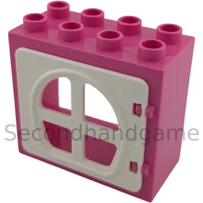Lego Duplo 2332 Fensterrahmen 2x4 Pink mit vier weißen kleinen runden Fenstern