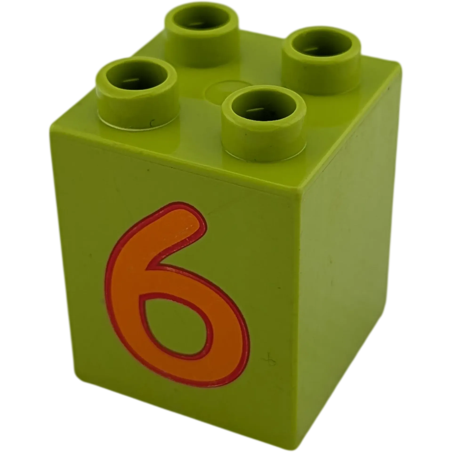 Lego Duplo 2x2x2 Doppelstein Lime mit Zahl Sechs Orange