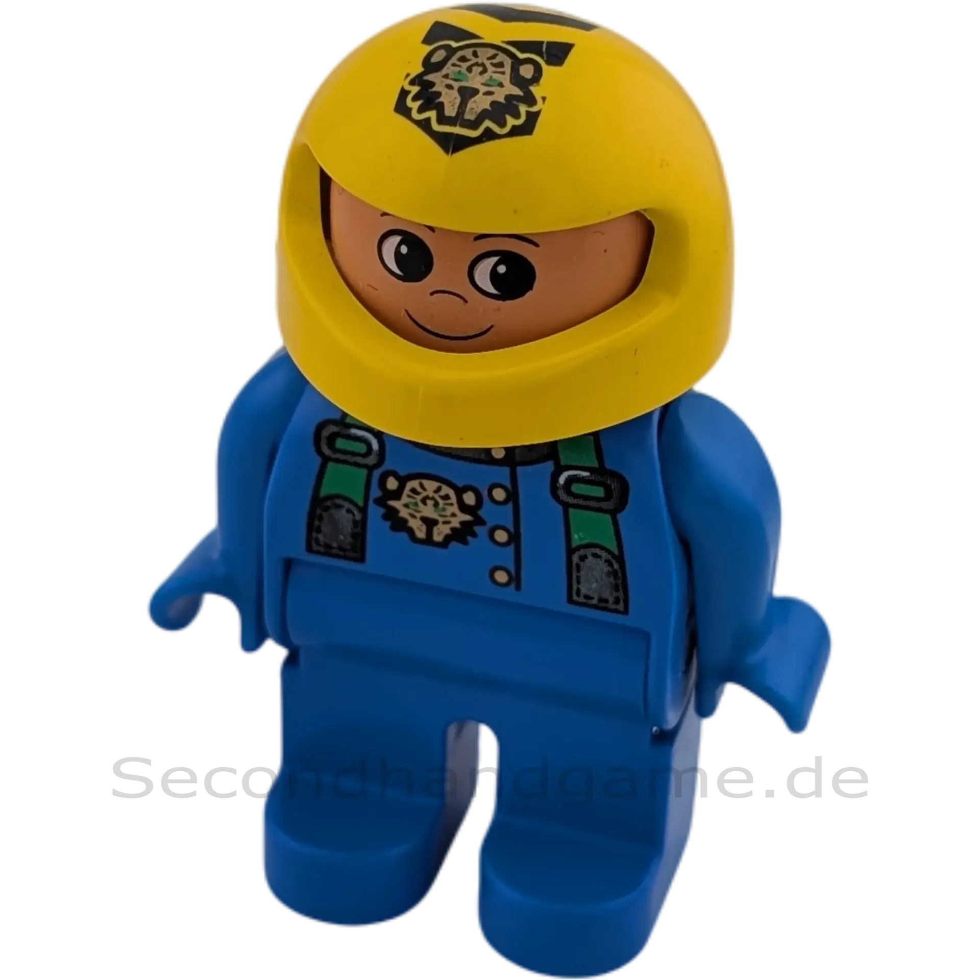 Lego Duplo Mann 4555 Motorradfahrer Rennfahrer blauer Anzug Gelber Helm