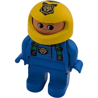 Lego Duplo Mann 4555 Motorradfahrer Rennfahrer blauer Anzug Gelber Helm