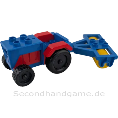 Lego Duplo Traktor Blau rot mit blauem Pflug Walze