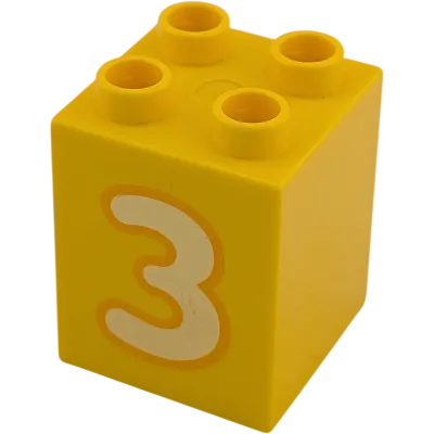 Lego Duplo 2x2x2 Stein Gelb Zahl Drei Weiß