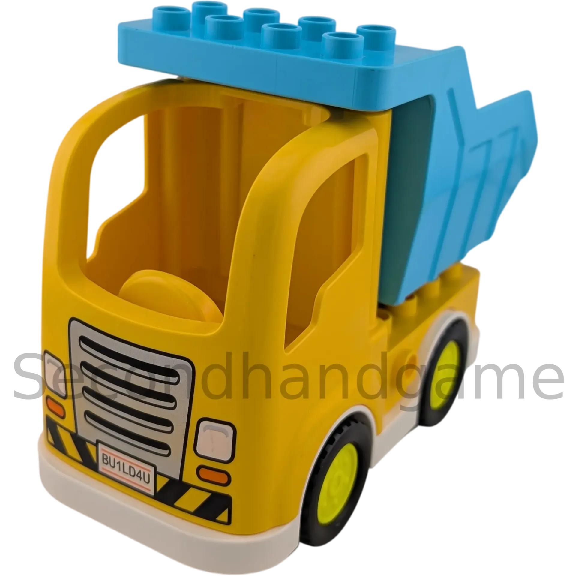 Lego Duplo Lastwagen Gelb Weiß mit neongelber Felge und blauer Container kippbar