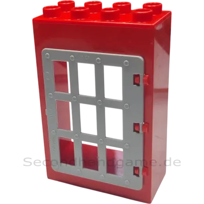 Lego Duplo 2x4 Hauswand mit Tür Rot mit Gittertür Grau