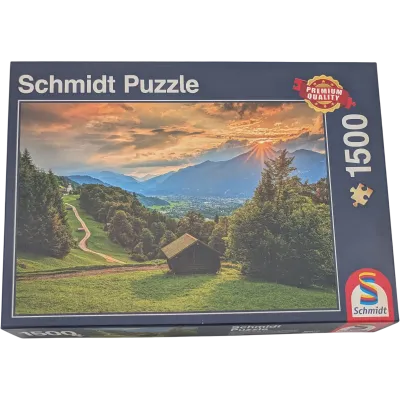 Schmidt Puzzle 1500 Teile 58970 Sonnenuntergang über dem Bergdorf Wamberg