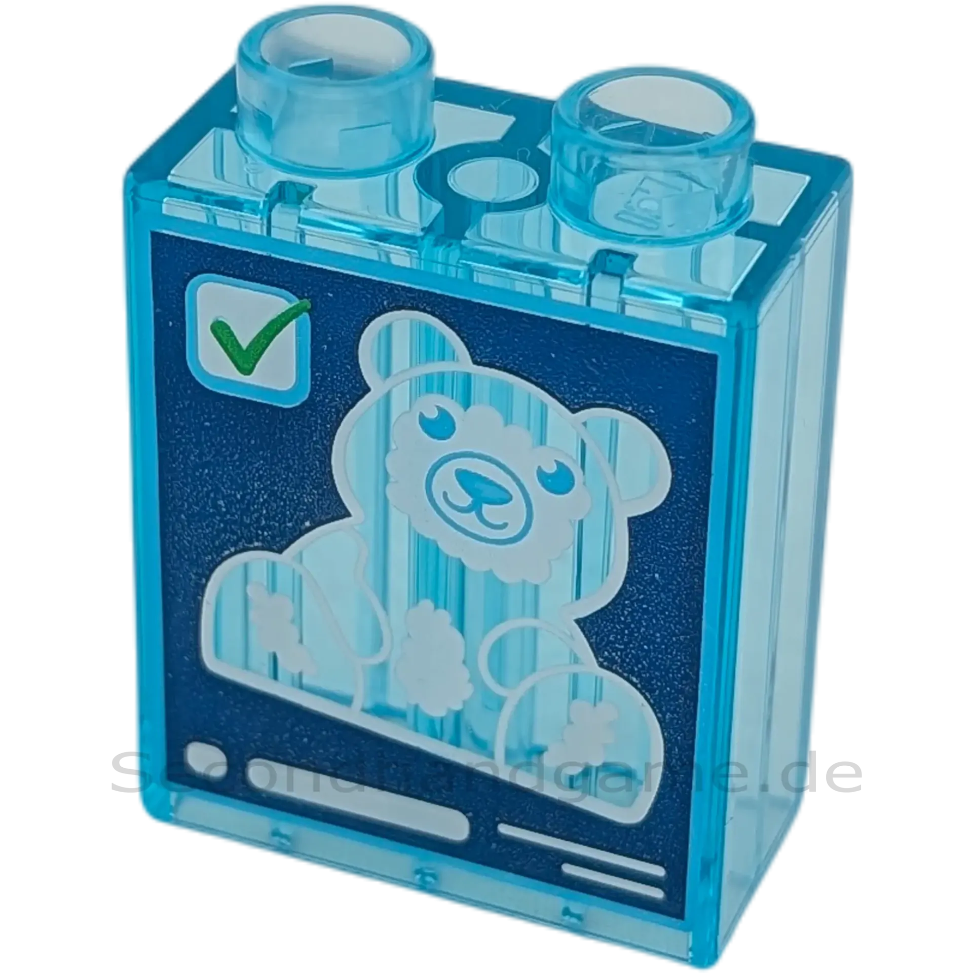 Lego Duplo 4066 Stein 1x2x2 Transparent Blau mit Teddybär