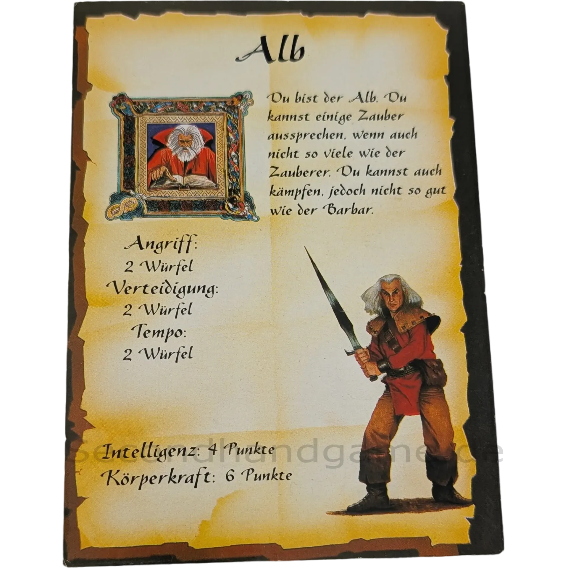 MB Hero Quest Master Ersatzteil Rollenkarte Alb