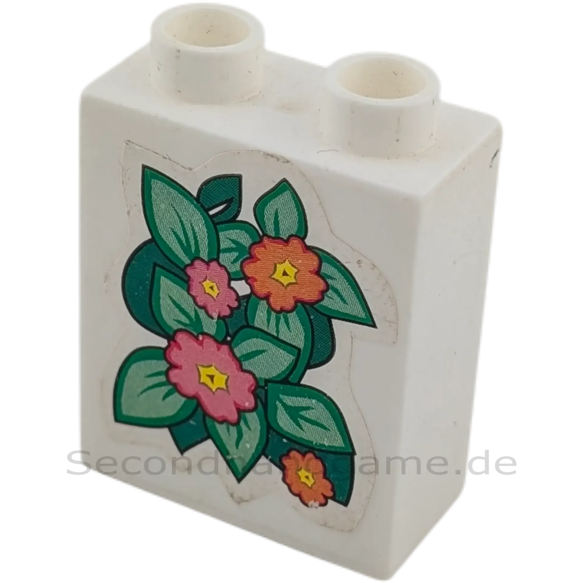 Lego Duplo 4066 Stein 1x2x2 Weiß mit Blumenaufkleber
