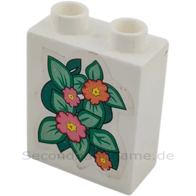 Lego Duplo 4066 Stein 1x2x2 Weiß mit Blumenaufkleber