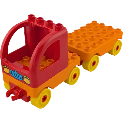 Lego Duplo Eisenbahn Zug Schiebelok Rot Orange Gelb LKW mit Anhänger