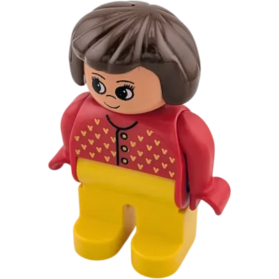 Lego Duplo 47394 Frau braune Haare Strickjacke mit Herzen Gelb Rot
