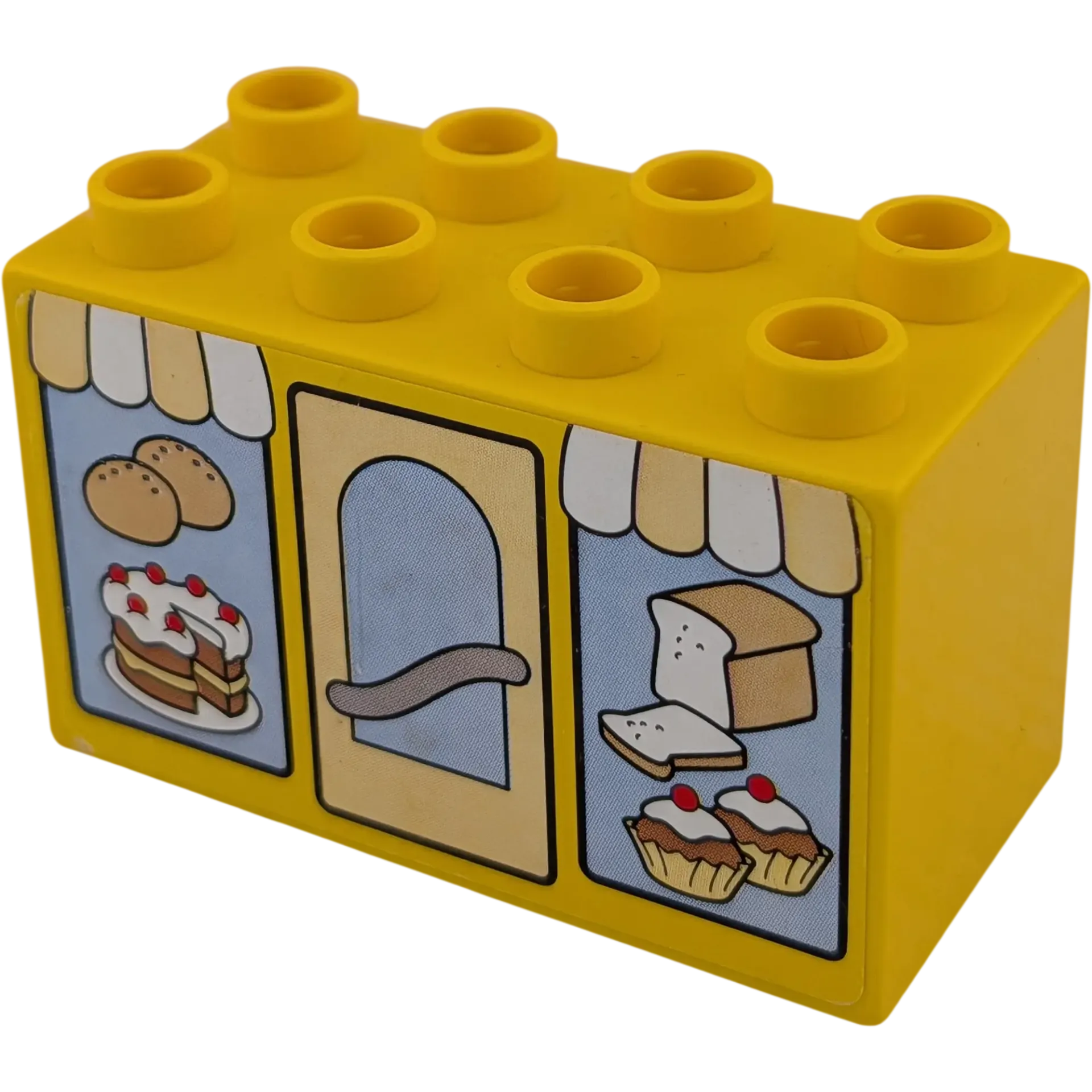 Lego Duplo 31111 Stein Gelb beidseitig beklebt mit Backwaren Bäckerei Backstube Cafe 2x4x2