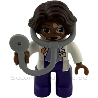 Lego Duplo Figur Frau Ärztin mit Stethoskop mit Lila Hose Afrikanerin