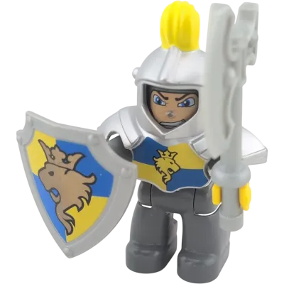 Lego Duplo Mann Ritter mit Helm Löwe Gelb Blau mit Helm, Schutzschild und Axt